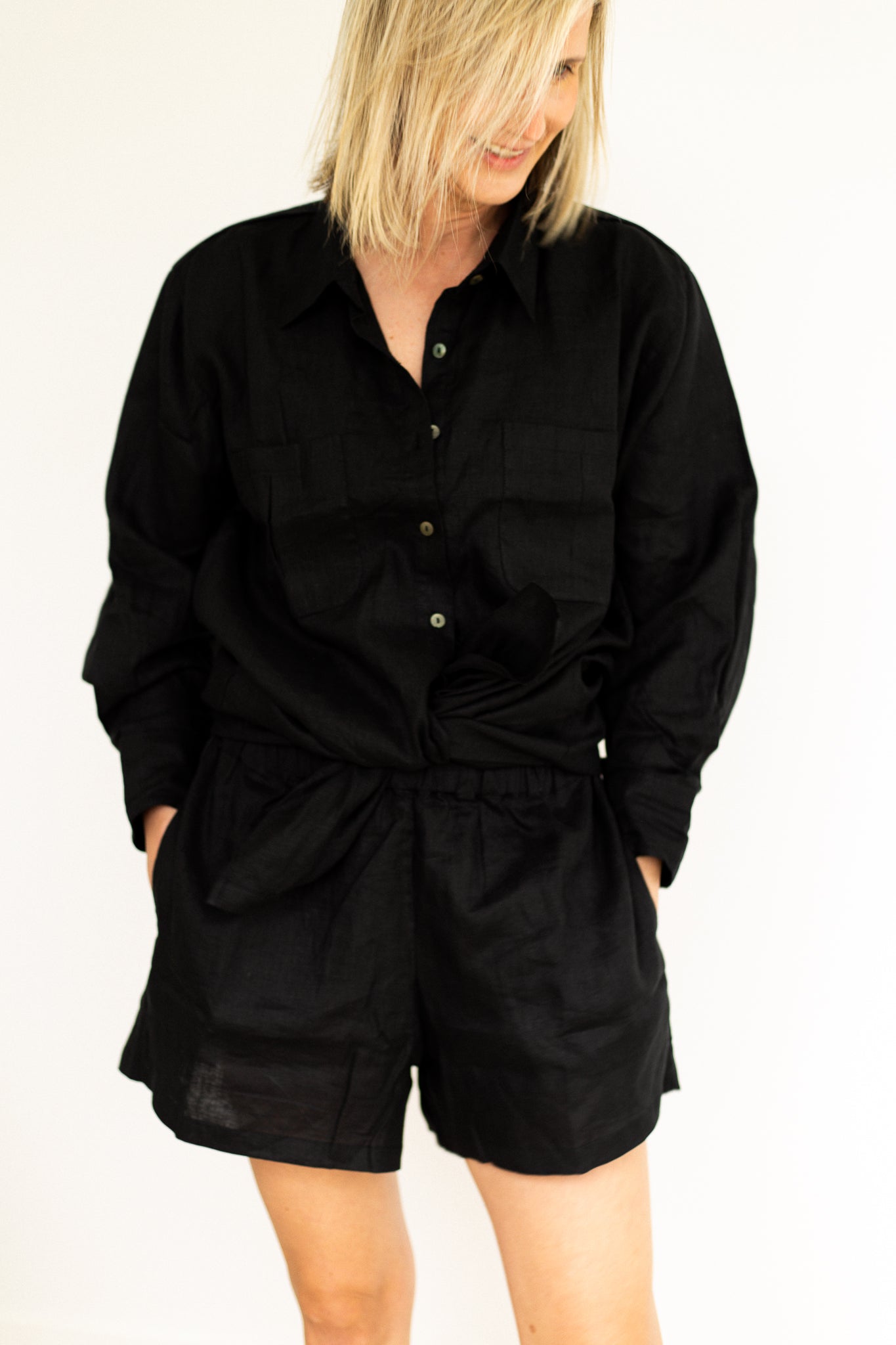 Black Linen Shorts